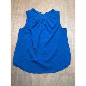 New York & Company Blouse Women XL Blue Excellent Sleeveless Pleated Gold Bar